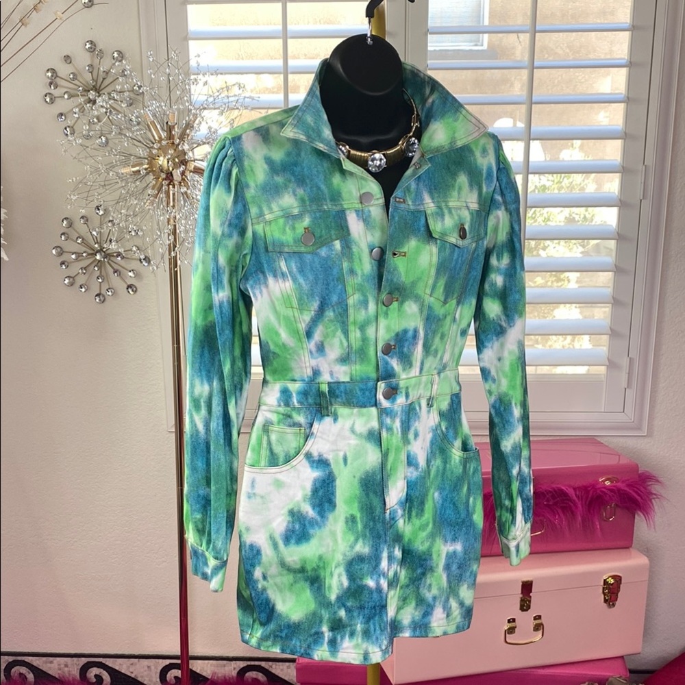 Ocean Mist Belted Tye Dye Denim Dress